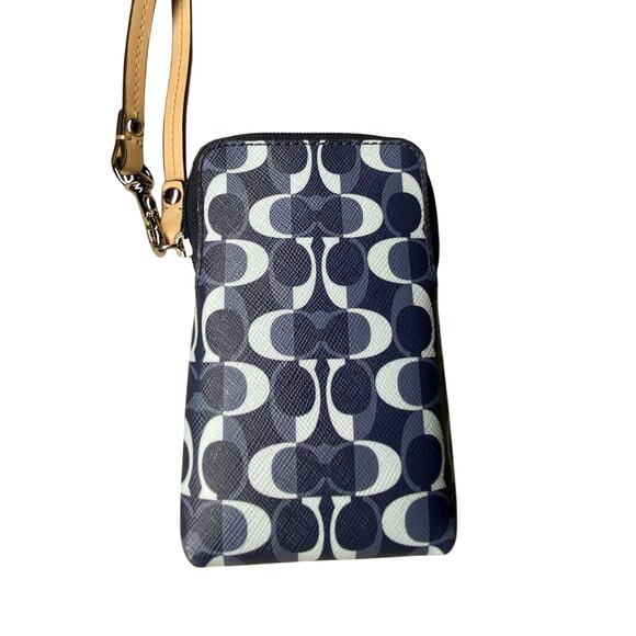 Coach Wallet Wristlet Card Holder Zip Front Pocket Blue White Cream Fashion - Picture 2 of 9